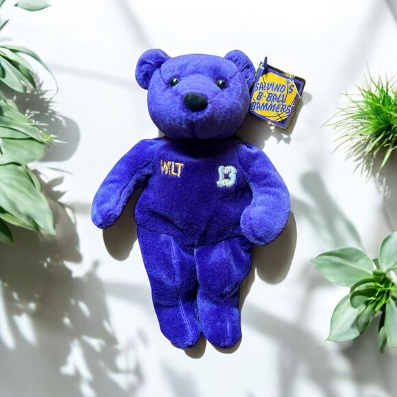 Wilt Chamberlain Bear Stuffed Purple 8" Worn Tag - Picture 1 of 3